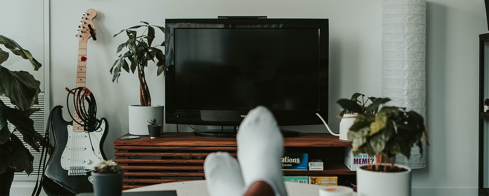 Seated person's point of view looking at a TV