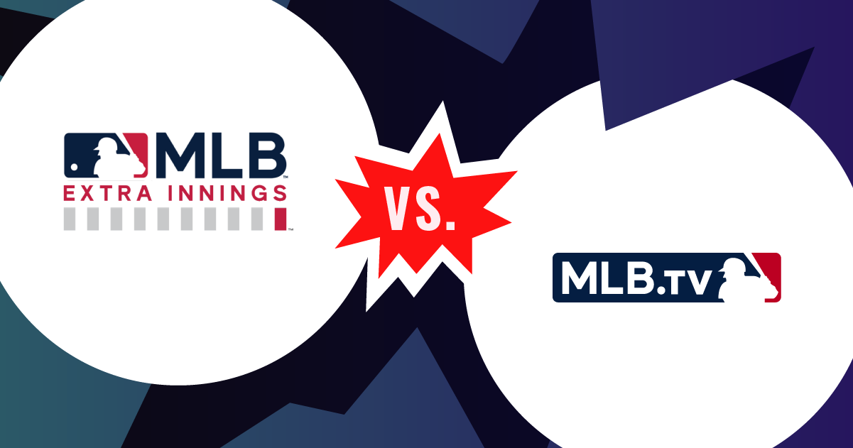 A versus action bubble sits between the MLB EXTRA INNINGS and MLB TV logos.