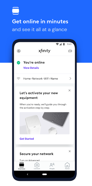A screenshot of the Xfinity app indicating that the customer is online.