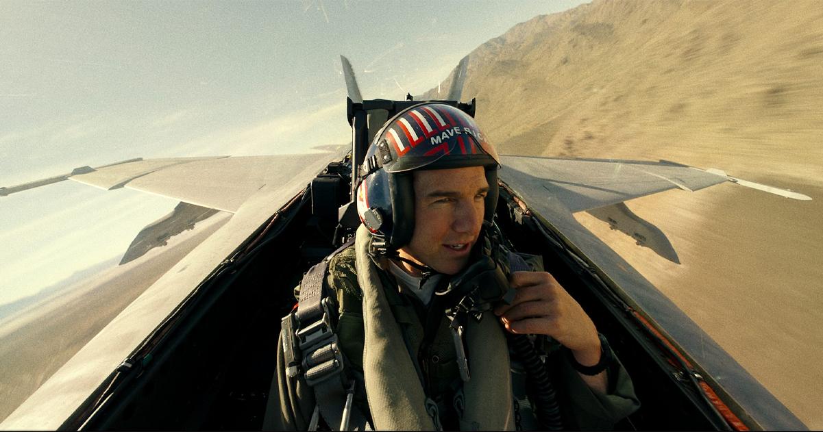 Tom Cruise in the cockpit as Pete “Maverick” Mitchell in Top Gun: Maverick.