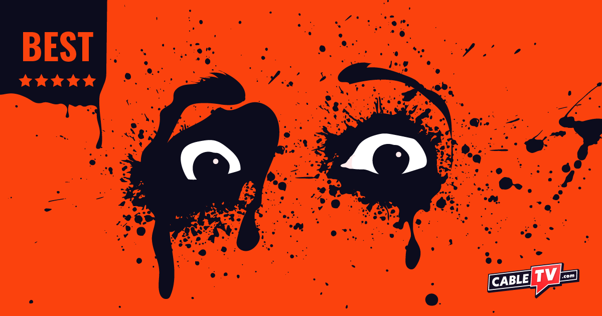 Eyes surrounded by black splotches on orange background