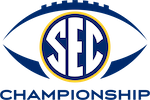 The SEC championship logo. The SEC logo against a blue football with championship text on the bottom. 