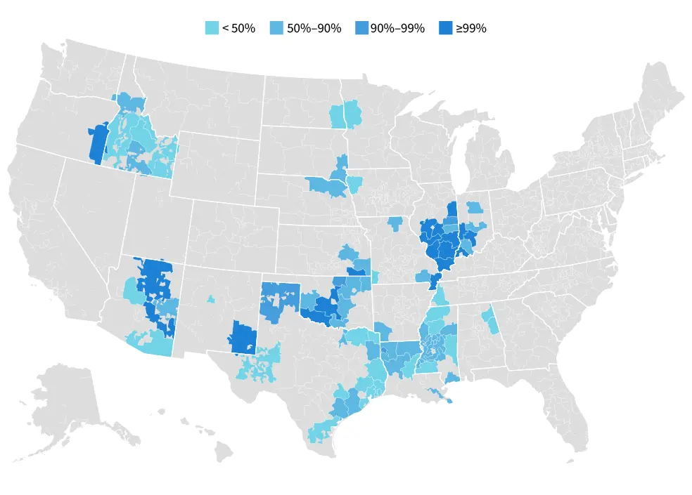 US map showing shaded areas of availability coverage for Sparklight