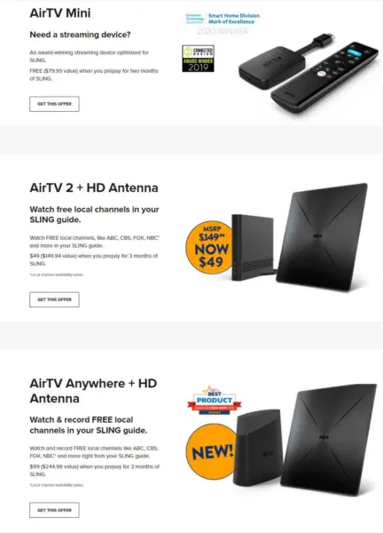 Image showing Sling TV offers for airTV devices.