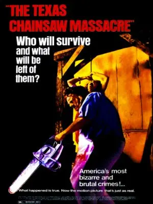 The movie poster for The Texas Chainsaw Massacre (1974) showing a hulking masked man starting a chainsaw.