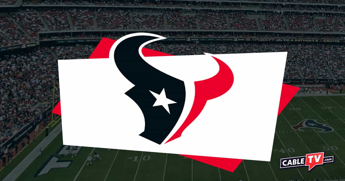 Houston Texans logo over background image of NRG Stadium.