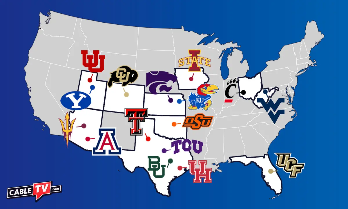 Map of Big 12 football conference university locations.