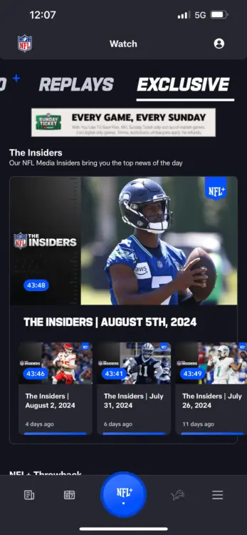 The NFL App’s exclusive content hub features video clips you can only find on NFL plus