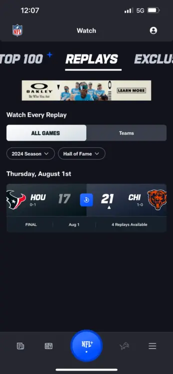 The NFL App’s game replays hub features full and condensed game replays