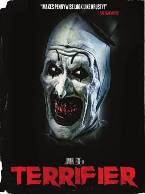 The Blu-ray cover for Terrifier is all black except for Art the Clown's leering face and the movie logo.